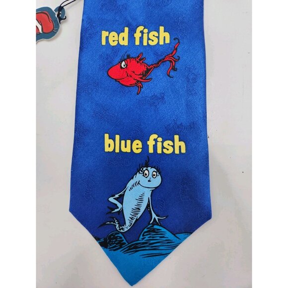 Dr. Seuss One Fish Two Fish Red Fish Blue Fish Necktie 1997 Silk W4"X L58" Vtg - Picture 5 of 12